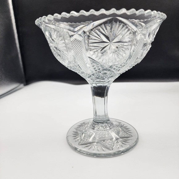 The Unbranded Brand Other - Vintage Clear Pressed Glass Pedestal Compote Candy Dish Sawtooth Starburst 6 1/2
